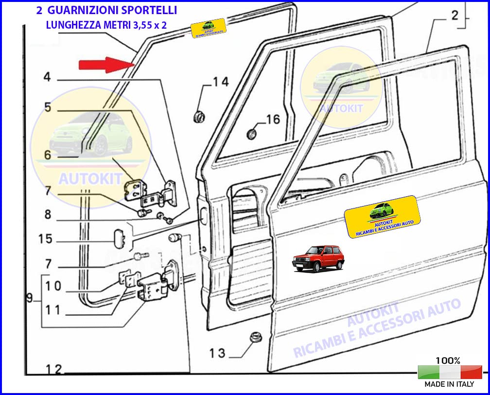 Guarnizioni Sportelli Porte Specifiche per tutte le Panda 4X4 modello 141 prodotte dal 1986 al 2003 3549C95