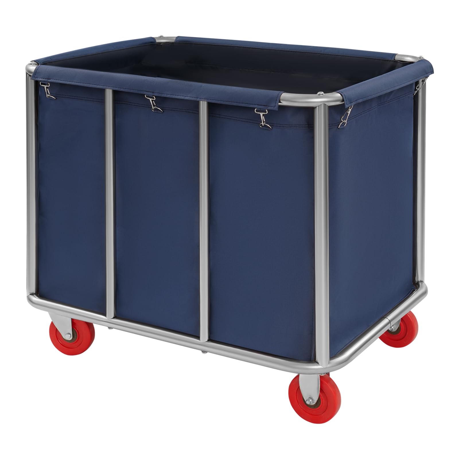 Carrito de lavandería de acero inoxidable con ruedas, capacidad de carga de hasta 200 kg, 90 x 65 x 80 cm (azul)