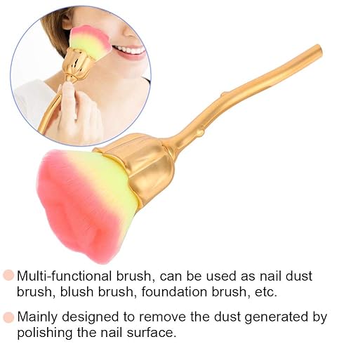 Miniatura 8 de Cepillo de polvo de uñas suave de 2 colores conveniente para uñas con mango (03-amarillo claro + polvo rosa)