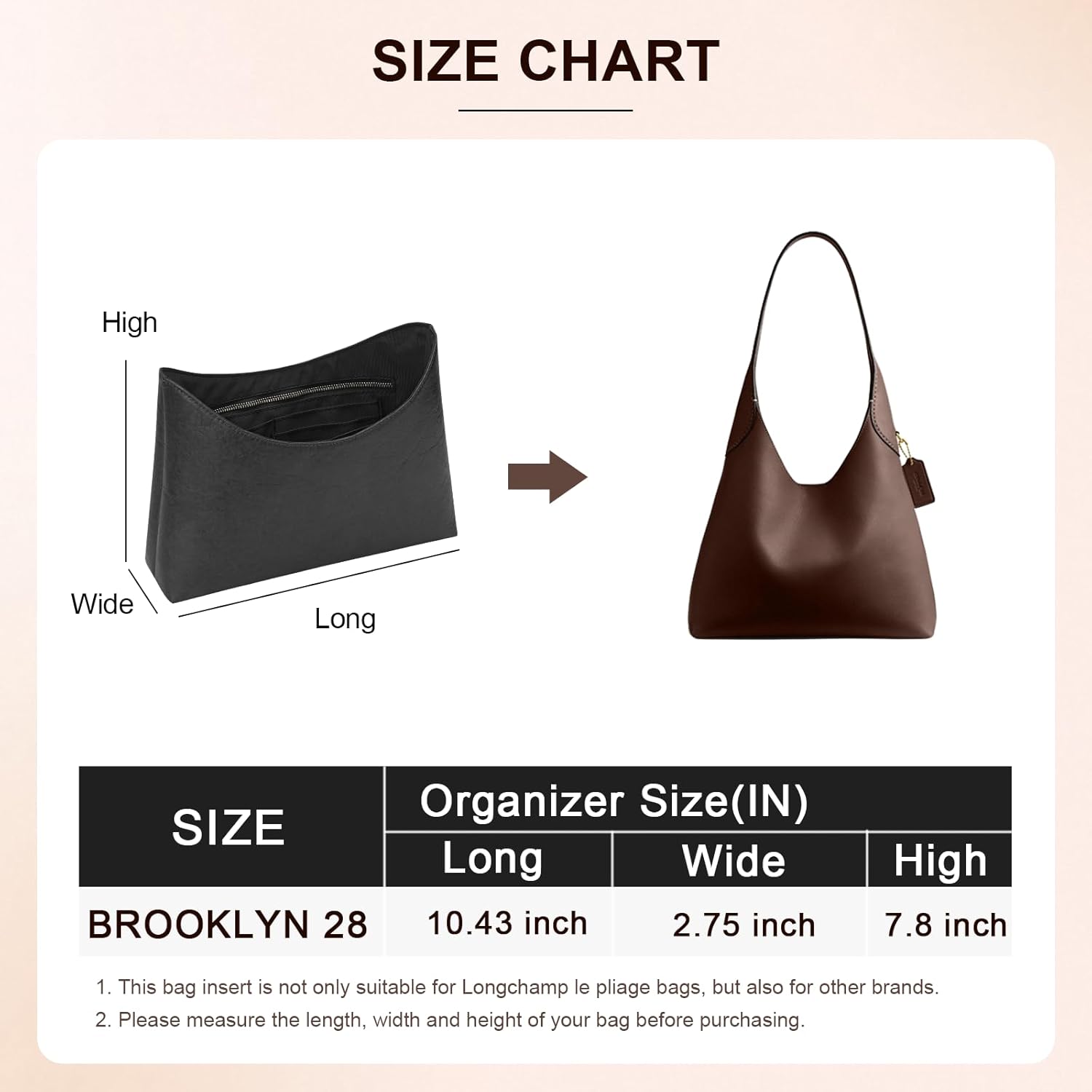 Purse Organizer Insert for Brooklyn 28 Tote, Organizer in Dupont Paper with Card Slots and Water Bottle Holder (Black) - Image 2