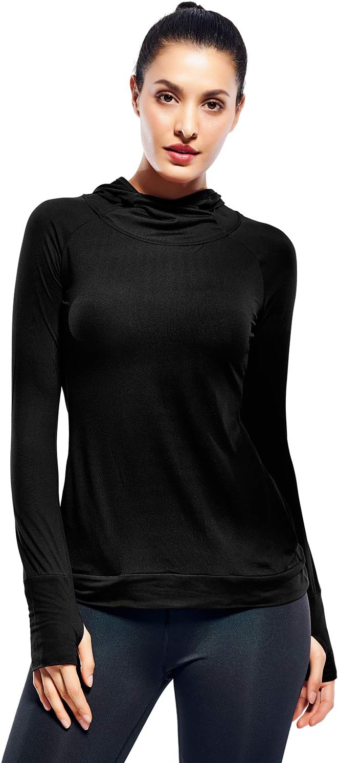 ZengjoWomens Lightweight Hoodie Pullover-Hooded Long Sleeve Running Yoga Workout Tops for Women-Cowl Neck&Thumbhole