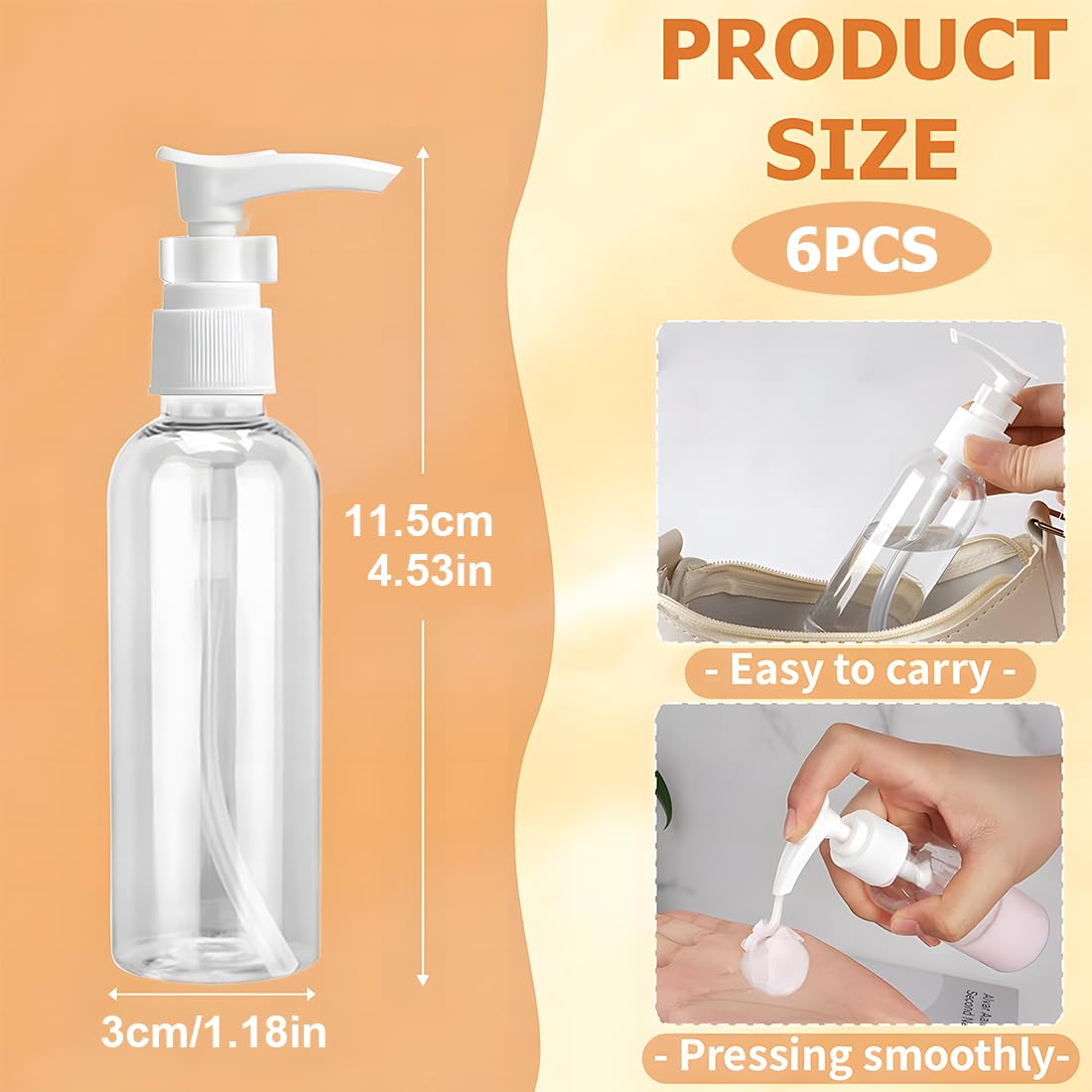 6 flaconi vuoti con pompa airless da 50 ml, flaconi con pompa airless ricaricabili, erogatori di crema ricaricabili con imbuto, adesivi per cosmetici, creme, lozioni