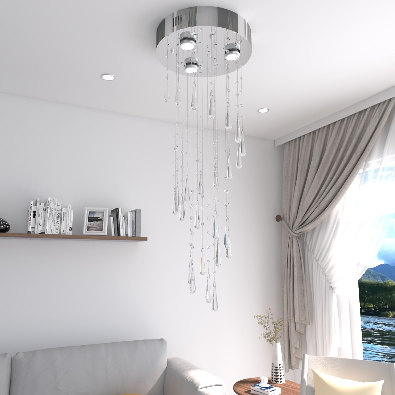 Lustres Luminaires suspendus Luminaires de chandelier encastrés Plafonnier suspendu Goutte de pluie moderne Lustres Plafonnier en cristal pour chambre à coucher, couloir et salon