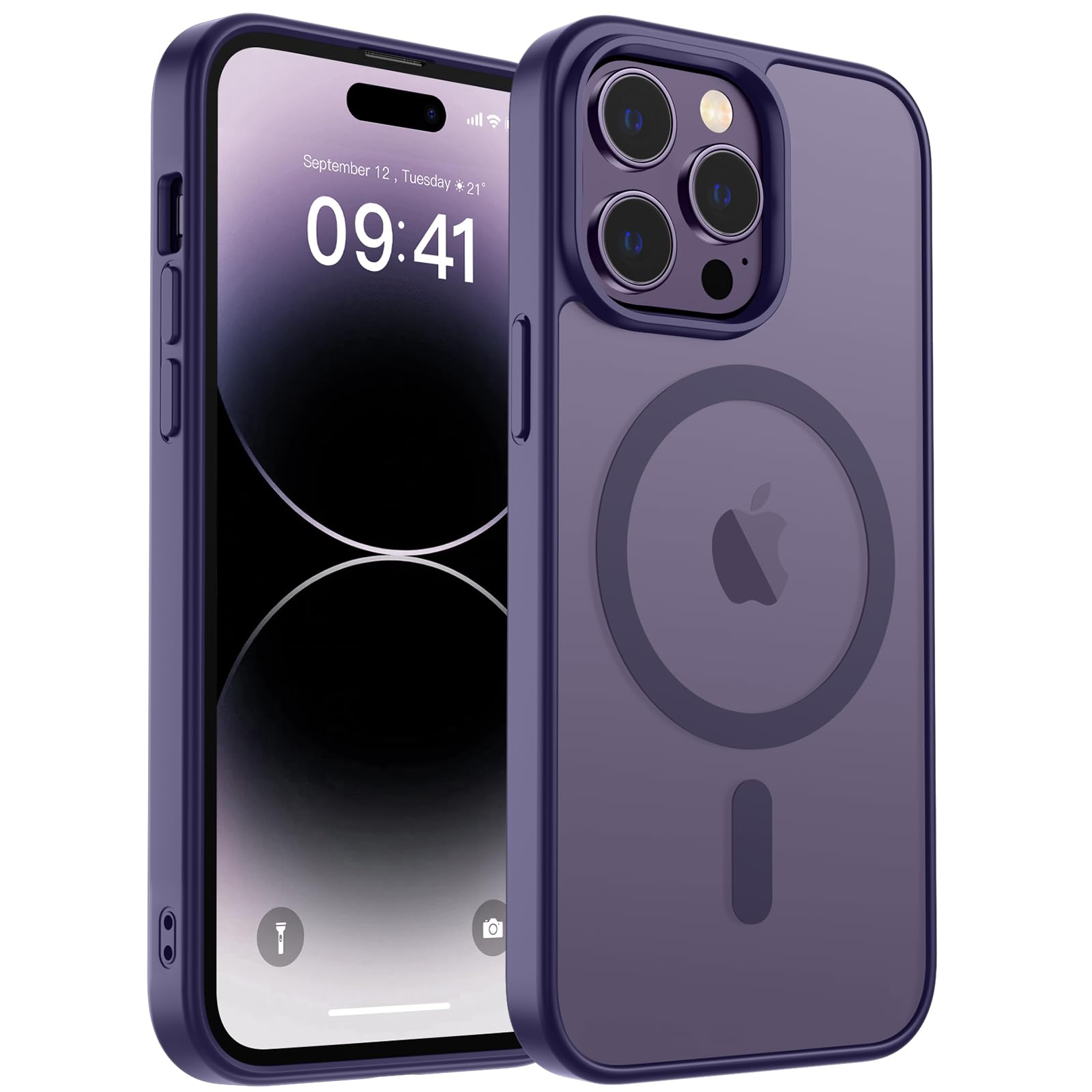 Magnetic for iPhone 14 Pro Max Case, [Compatible with MagSafe] [Military Grade Drop Protection] Translucent Matte Shockproof Anti-Scratch Phone Cover, Dark Purple