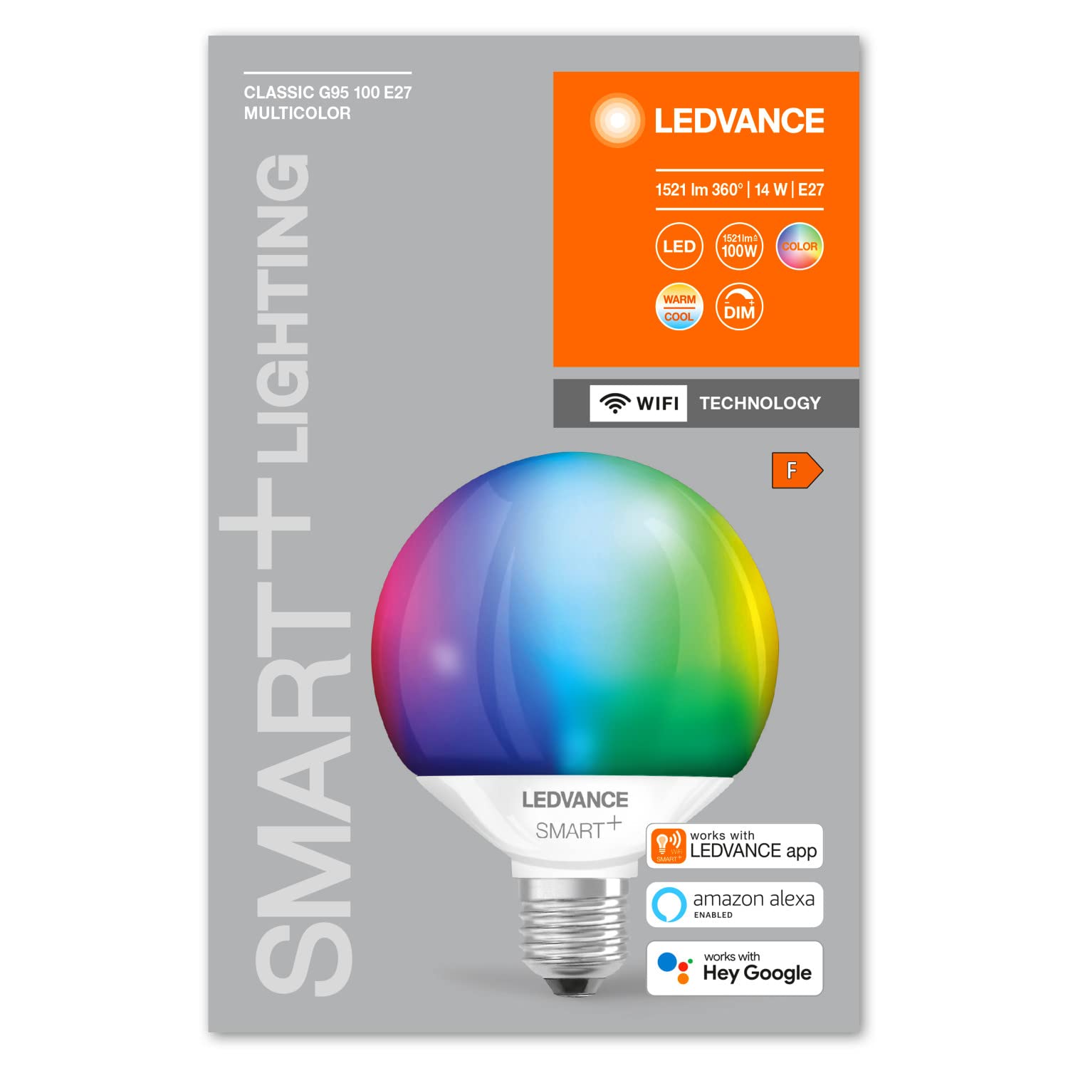 LEDVANCE Lampe LED intelligente avec Wifi, culot E27, gradable, couleurs RVB et changement de couleur de la lumière, Globeform, mat, remplace les ampoules de 100W, paquet de 4