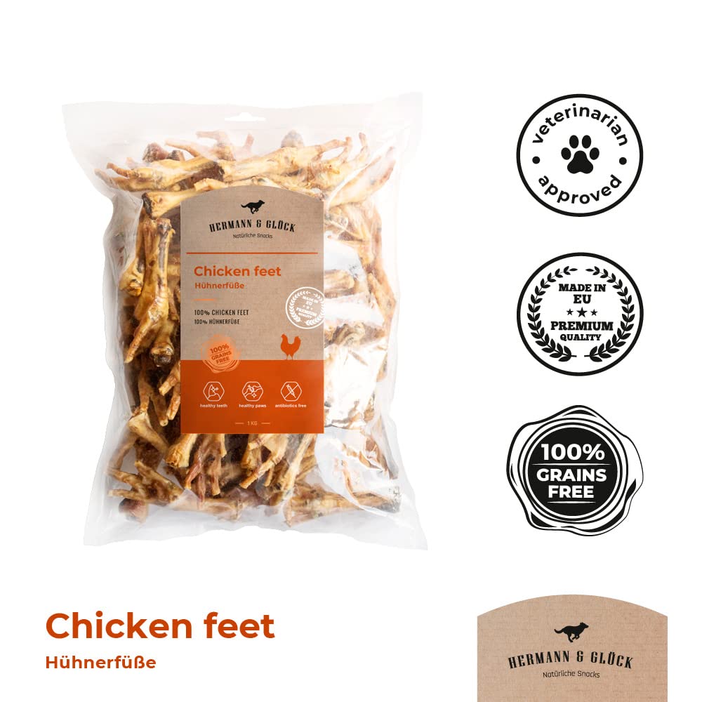 Hermann & Glück Pattes de Poule Premium Naturel 1/2kg | Dentiment de Poules pour Chien | Viande Séchée Sans Céréales | Snacks et Collations 0% de Céréales