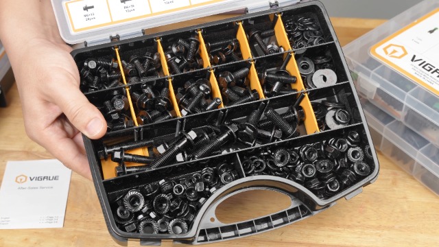 Image of Vigrue 452PCS Metric Flange Nuts and Bolts Assortment kit, M6x1.0, M8x1.25, M10x1.5 Grade 10.9 Alloy Steel Black Zinc Plating Hex Bolts and Nuts Washers, Metric Bolt Set for Automotive Motorcycle