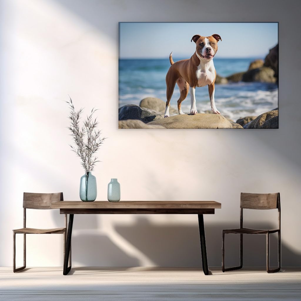 Canvas for Living room. Gazing into Adventure: A Majestic Dog Stands Sentinel by the Sea, 27 x 18 inch Canvas Wall Art - Cavalier King Charles Spaniel - Nature Home Decor