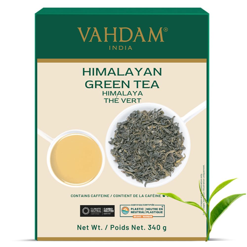 VAHDAM, Green Tea Leaves From Himalayas 170+ Cups (12oz) High Elevation Grown Green Tea Leaves From Himalayas | Pure Unblended Single Origin Green Loose Leaf Tea | Vacuum Sealed