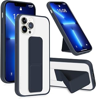 INFOSUN Phone Case, Compatible with Apple iPhone 13 Pro Translucent Frosted Back Stand Case, Magnet Holder Hand Grip Magnetic Car Mount Anti Scratch Cover for 13 Pro 6.1inch(Navy B