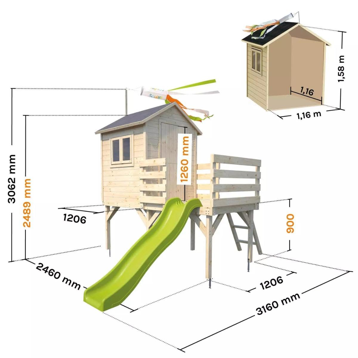 Maisonnette en Bois sur pilotis avec Toboggan pour Enfants – Joséphine