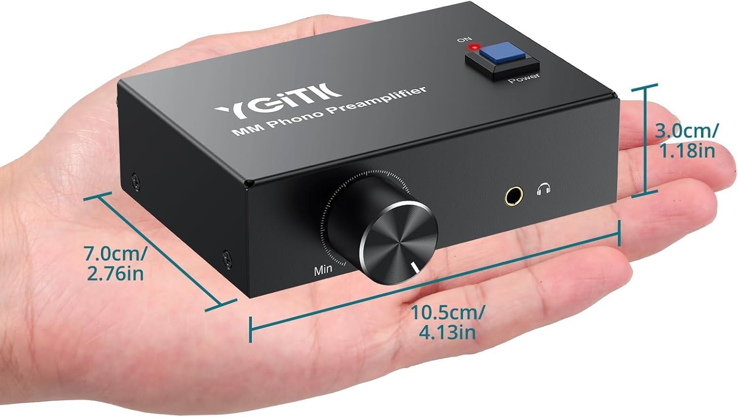Phono Preamp for Turntable, Mini Stereo MM Phono Preamplifier with Volume Control, Low Noise Operation, RCA in/Out + 3.5mm Output Interfaces, Includes 12V 1A Power Adapter