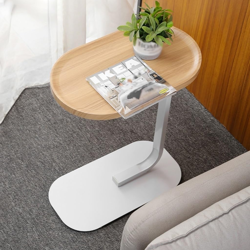 GIZNXBA C-Shaped End Table, Bedside Table Small Sofa Side Table with Wood Desktop, Oval Side Table with Metal Frame, Coffee Table Accent Table for Living Room Bedroom (Color : Wood A)