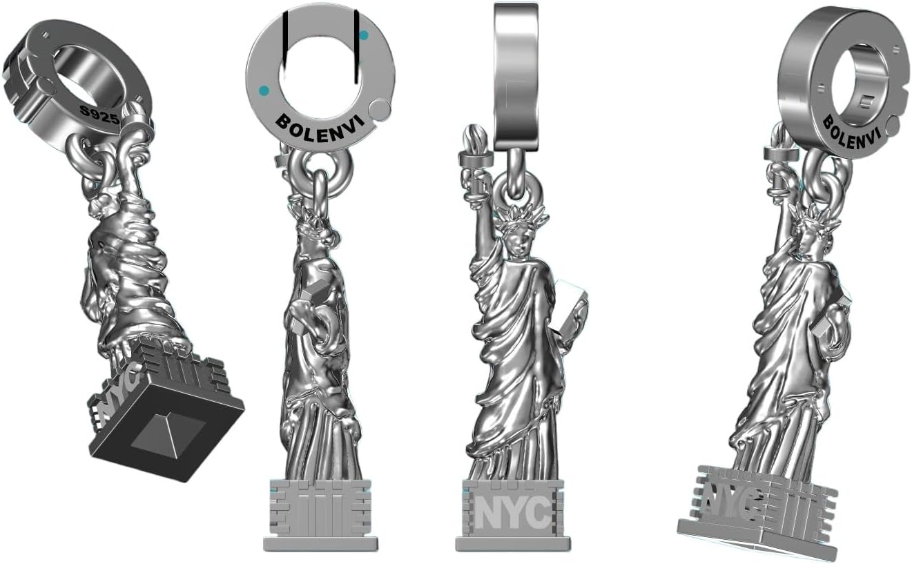 Bolenvi Statue of Liberty NYC Multi Open Clasp Clip-On Pendant Charm, 925 Sterling Silver Charms, Compatible with Pandora Charm Bracelets, Necklaces, and DIY Charms Jewelry Making, One Bead Pendant - Image 2