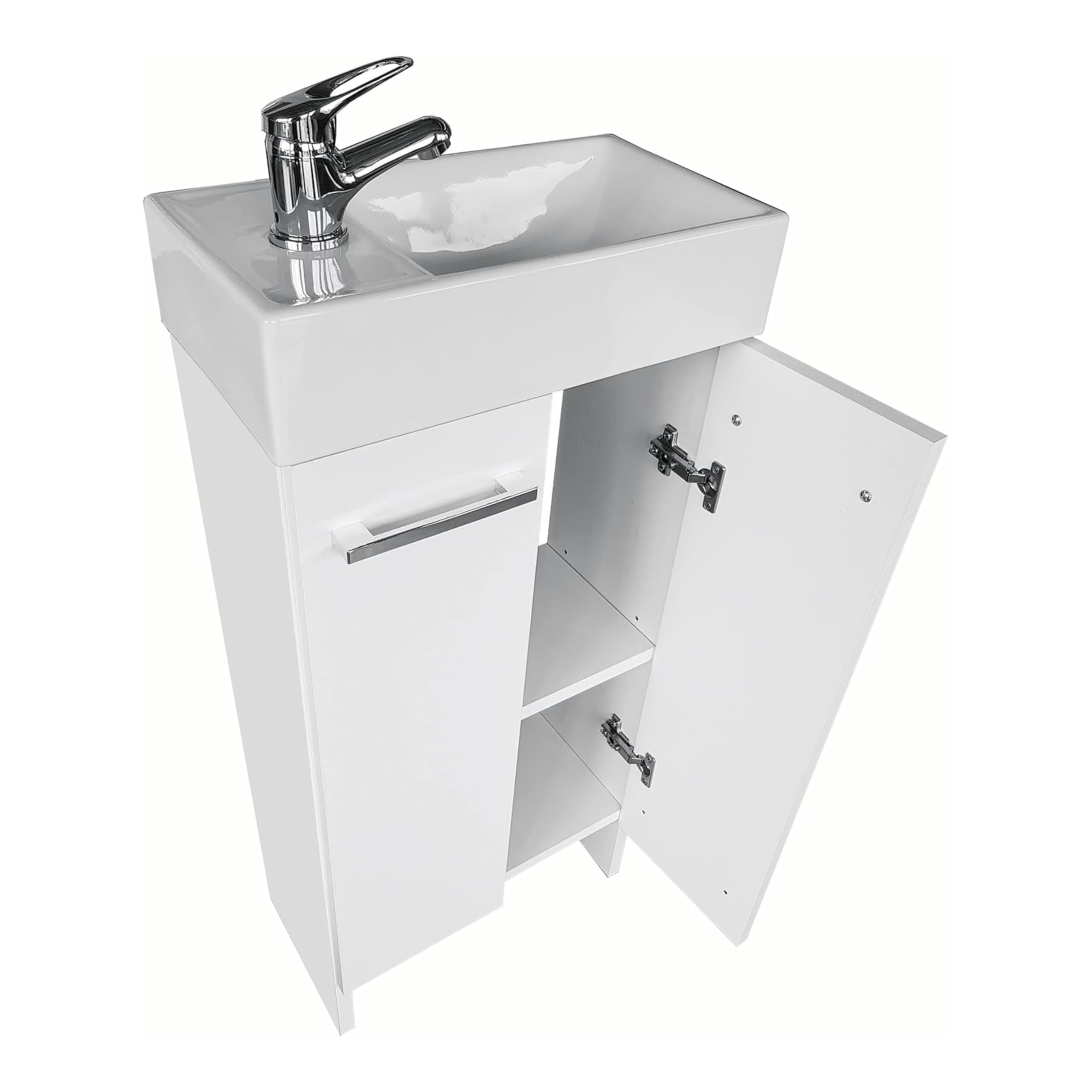 Lavandino Bagno con Mobiletto 41 cm Malibu, Ceramica, Mobile Bagno con Lavabo, Mobile Lavabo, Mobiletto Sotto Lavandino - Bianco