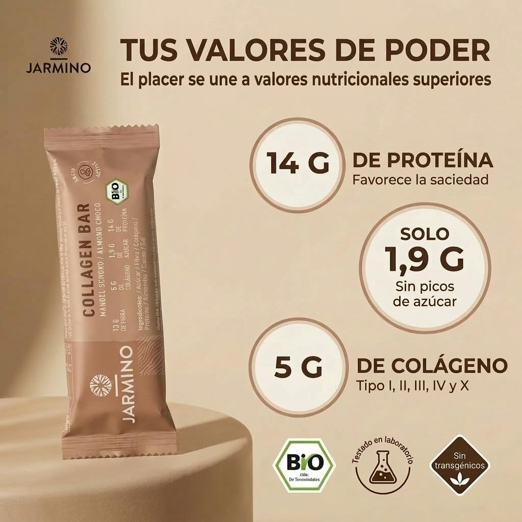 Barrita Colágeno | Barrita Alta en Proteínas Chocolate Almendra 12x55g - Barrita Alta en Proteínas Baja en Azúcar + Sin Aceite de Palma (Chocolate Almendra)
