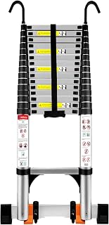 Telescoping Ladder with Hooks, 20.3 FT, Stabilizer & Wheels, Silver | 330 lb Capacity, Auto-Lock Rungs, Anti-Slip Feet; for Roof, Gutter, RV, Exterior Wall and Outdoor Maintenance