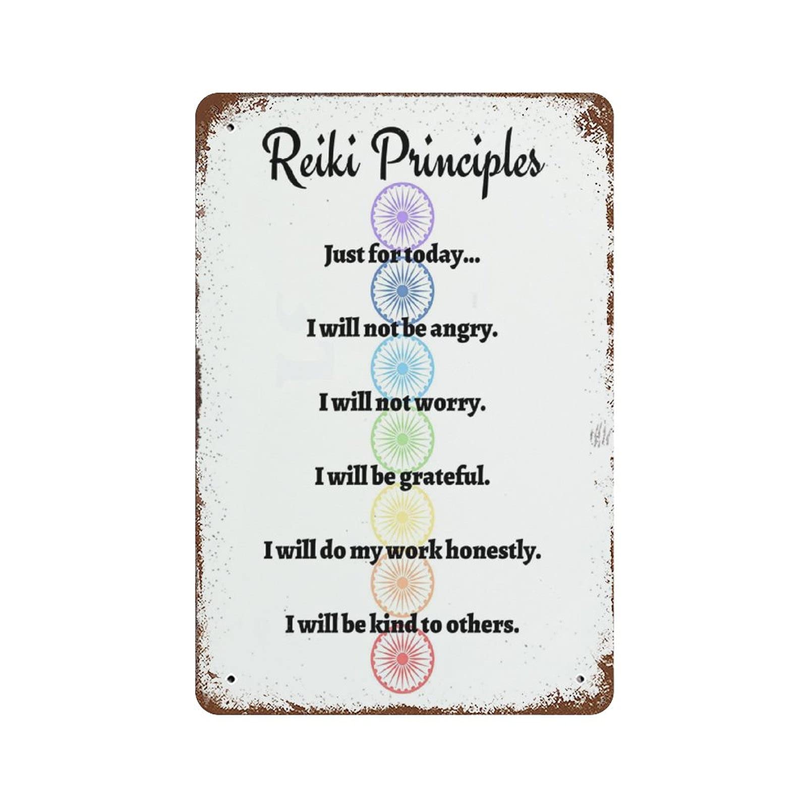 Lsjuee Retro Sign 11 5 Reiki Principles With Chakraretro Retro Metal Iron Painting Tin Sign Wall Decor Poster Aluminum Plaque For Cafe Bar Pub Home Beer Decoration