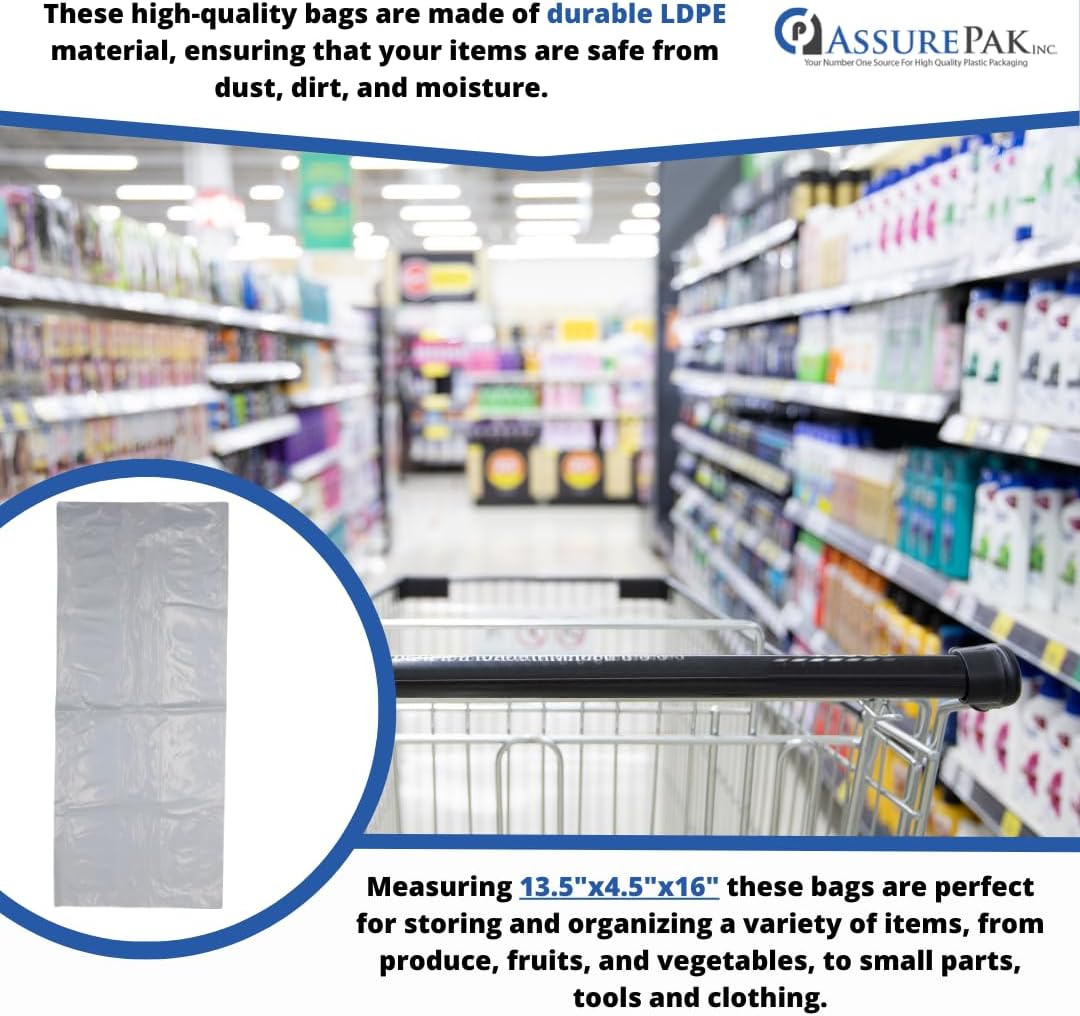 ASSUREPAK Clear (Natural Color) LDPE Poly (No Venting Holes) - 13.5"x4.5"x16" - 500 Bags - 1.5 mil - Clear - LDPOLY1341615M - AssurePak