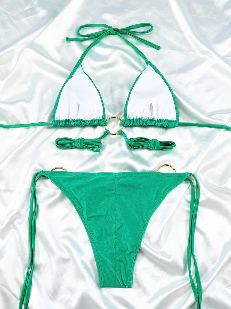 Women Halter String Bikini Set Sexy Thong Cheeky Two Piece Swimsuits Solid Color Bathing Swimwear - Image 6