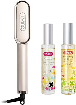 TYMO Ring Hair Straightener Brush + Hair Oil Spray + Heat Protection for Hair