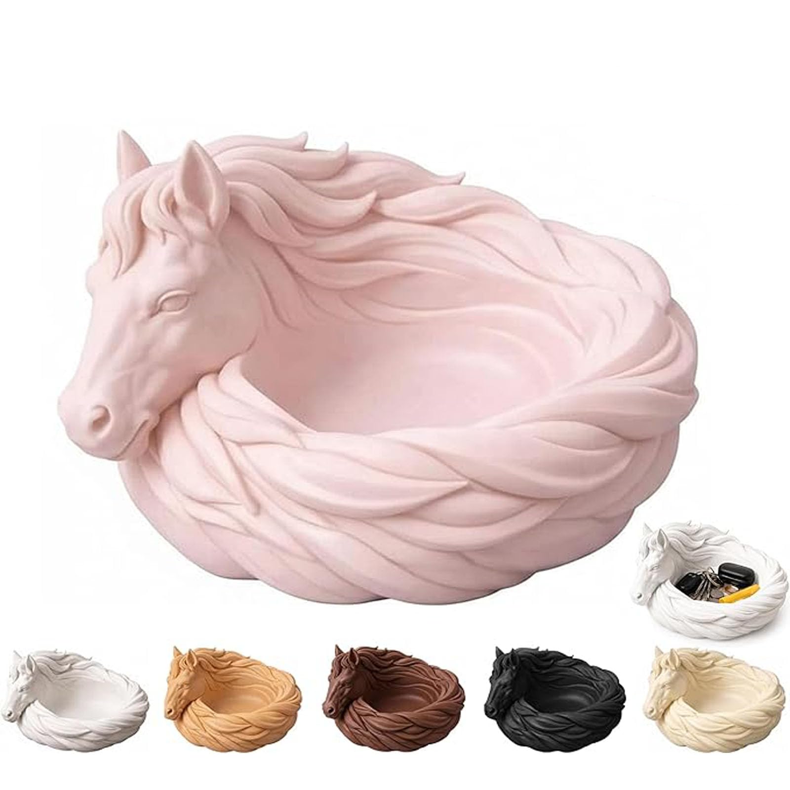 Horse Catchall Bowl, Horse Trinket Dish, Horses Head Sculpture Organizer Tray, Key Holder for Keys, Jewelry & Coins, entryway key bowl, Table Dresser Nightstand Decor for Horse Lovers (Pink)