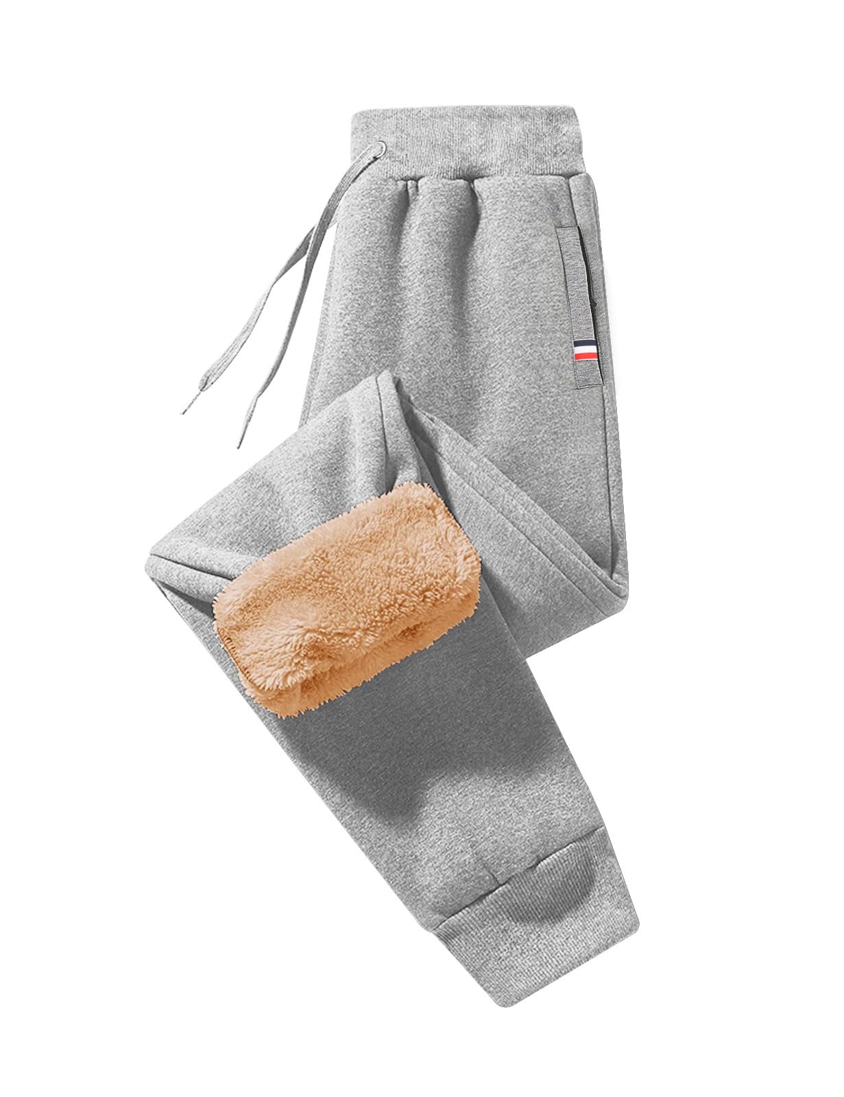 Xnova Joggingbroek voor heren, fleece, gevoerd, winter, casual, warm, thermisch, trekkoord, tailleband, met ritszakken, dikke trainingsbroek, Lichtgrijs, M