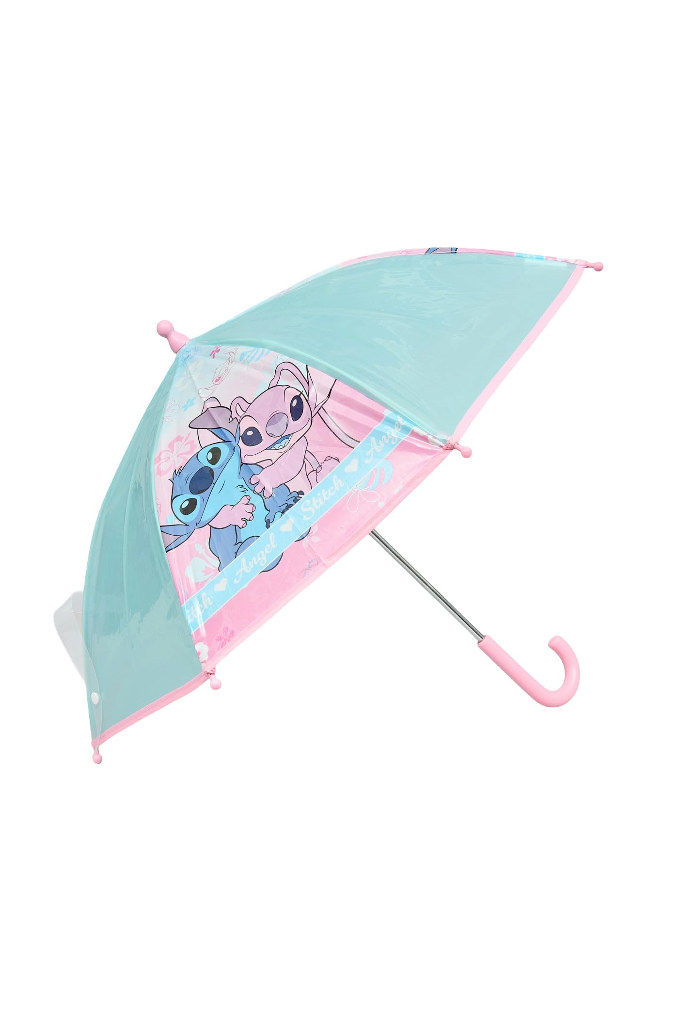 Disney Stitch Kids Umbrella Girls – Pink and Blue Angel Design Kids Rain Accessory with Easy Grip Handle