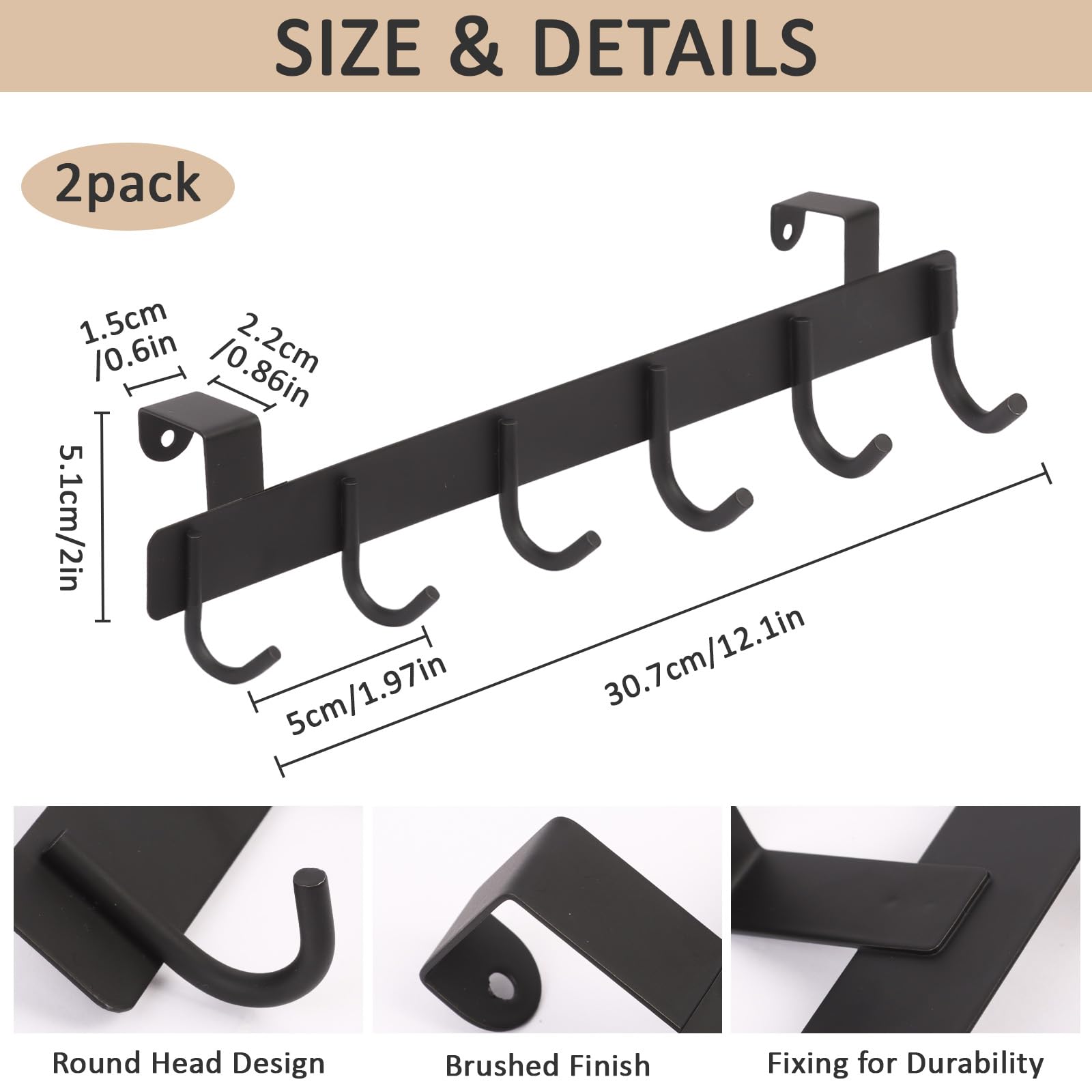 Srvillg 2PCS Door Hook Hanger, Over Door Hanger Hooks, Door Hanger Coat Rack, Back of Door Hooks for Coats Hats, Bags - Image 2