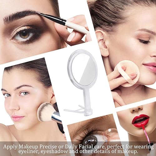 Miniatura 6 de Espejo portátil de maquillaje Gotofine con soporte transparente, aumento de 1 a 5 veces, de mano, doble lado, Transparente