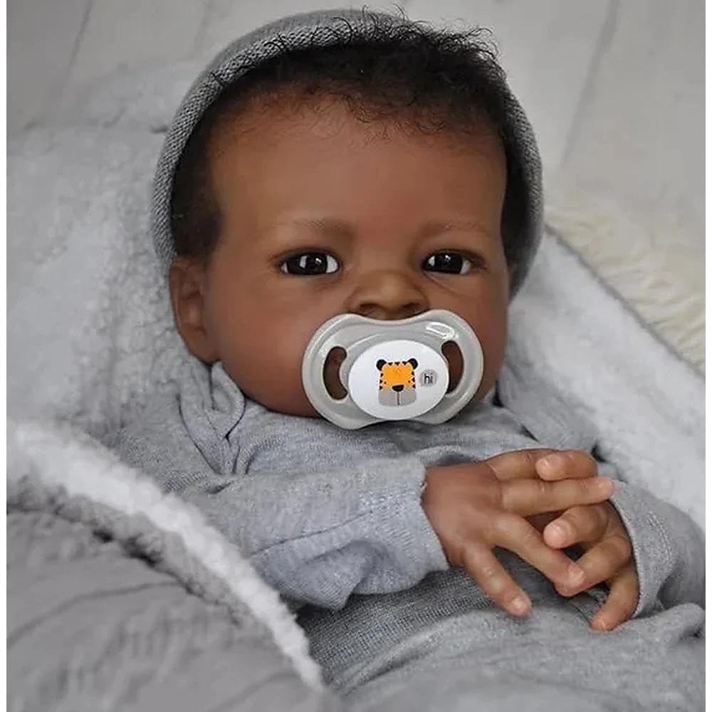 Zero pam Reborn Baby Puppe Schwarze, 50CM Reborn Baby Lebensecht Jungen, Realistische Babypuppen Weichen Körper Anatomisch Korrekt, Reborns Babypuppen Wie Echt Babies Für Kinder 3+