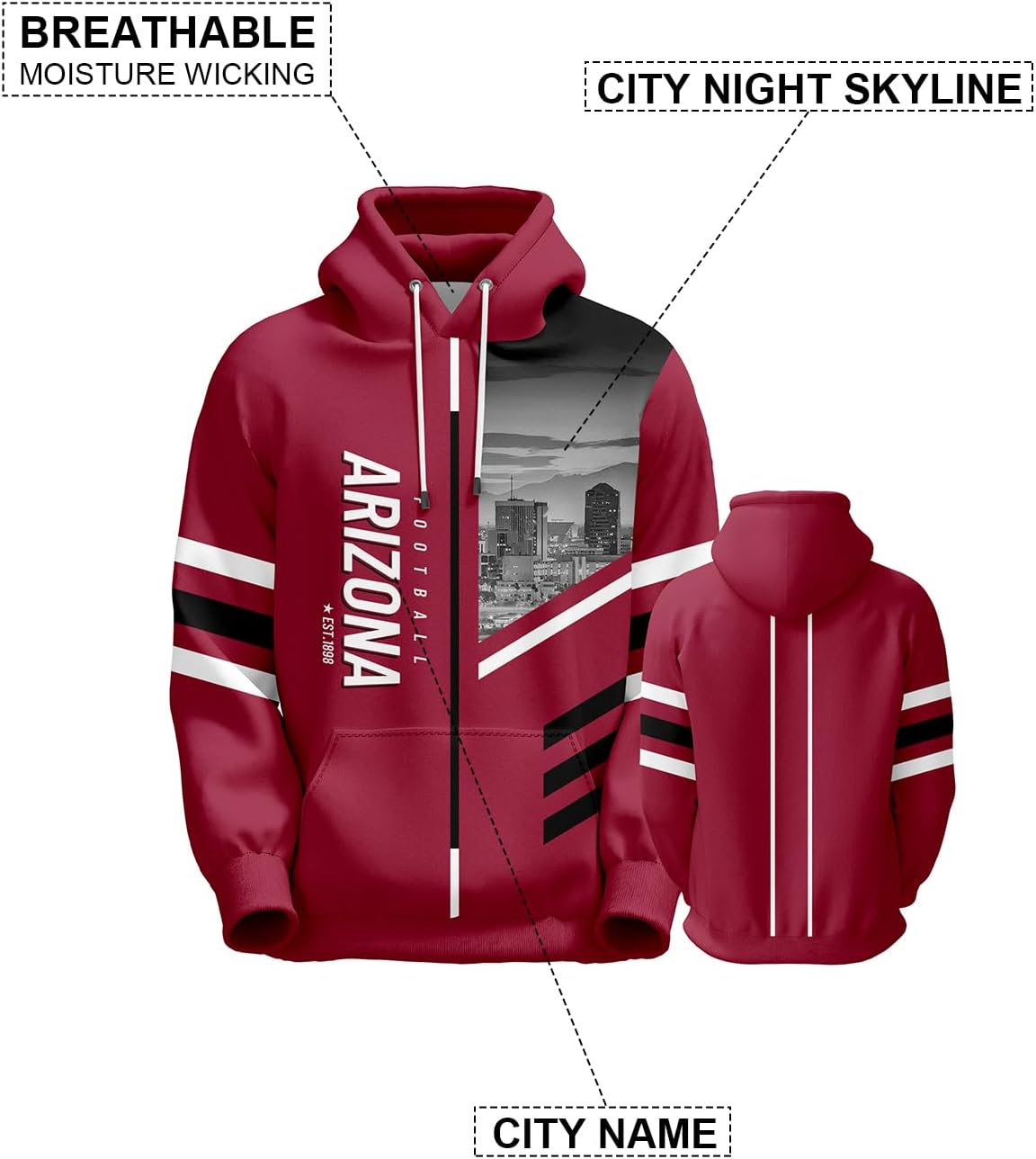 SEAGGS Men's American Football Hoodies City Night Skyline Team Fans Sweatshirt Sports Football Gift Pullover Game Day Apparel - Image 4