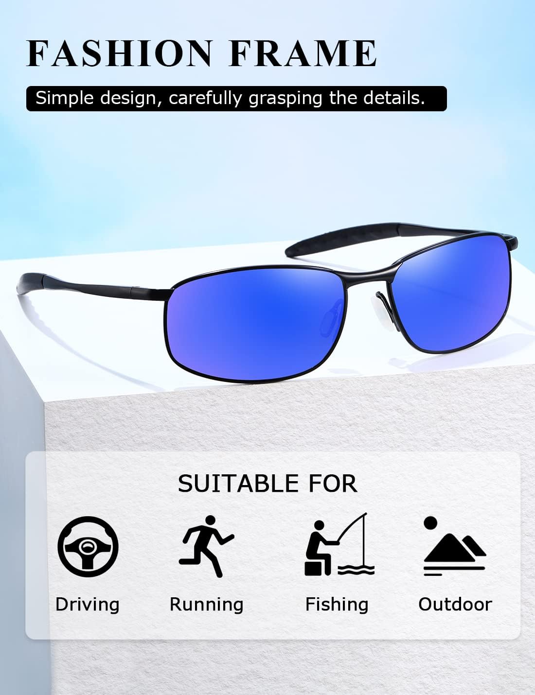 AEVOGUE Polarized Sunglasses For Men Rectangle Metal Frame Retro Sun Glasses AE0395 - Image 5