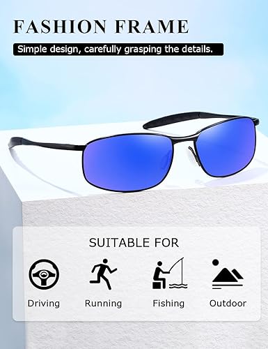 Miniatura 5 de AEVOGUE anteojos de sol polarizados para hombres, marco metálico rectangular, anteojos retro AE0535.