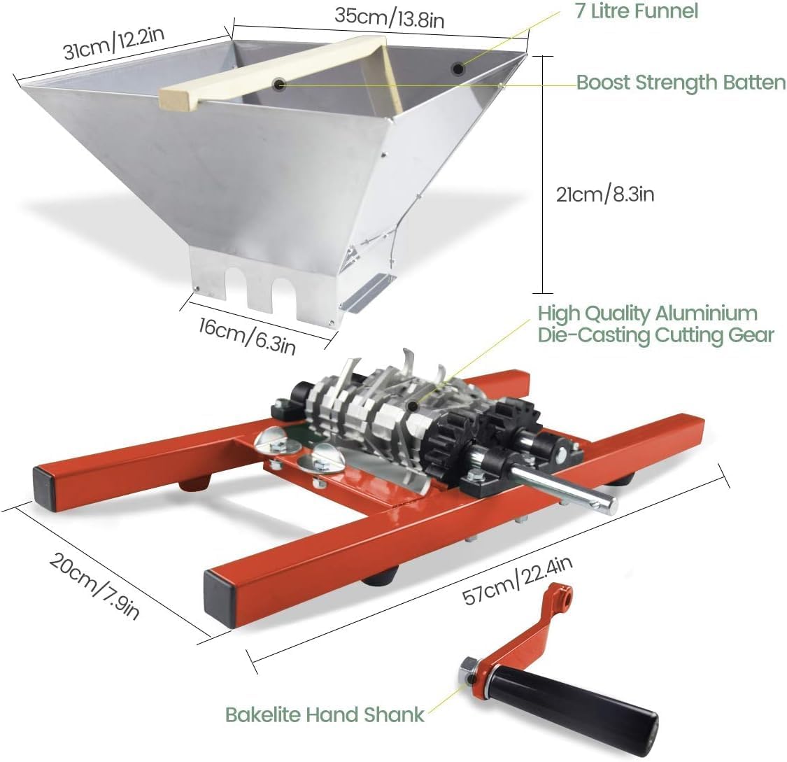 SQUEEZE master Fruit Apple Wine Classic Crusher With Stand-7 Litre/1.8Gallon Manual Grinder- Large Stainless Steel Hoopper-Nylon Teeth-Black