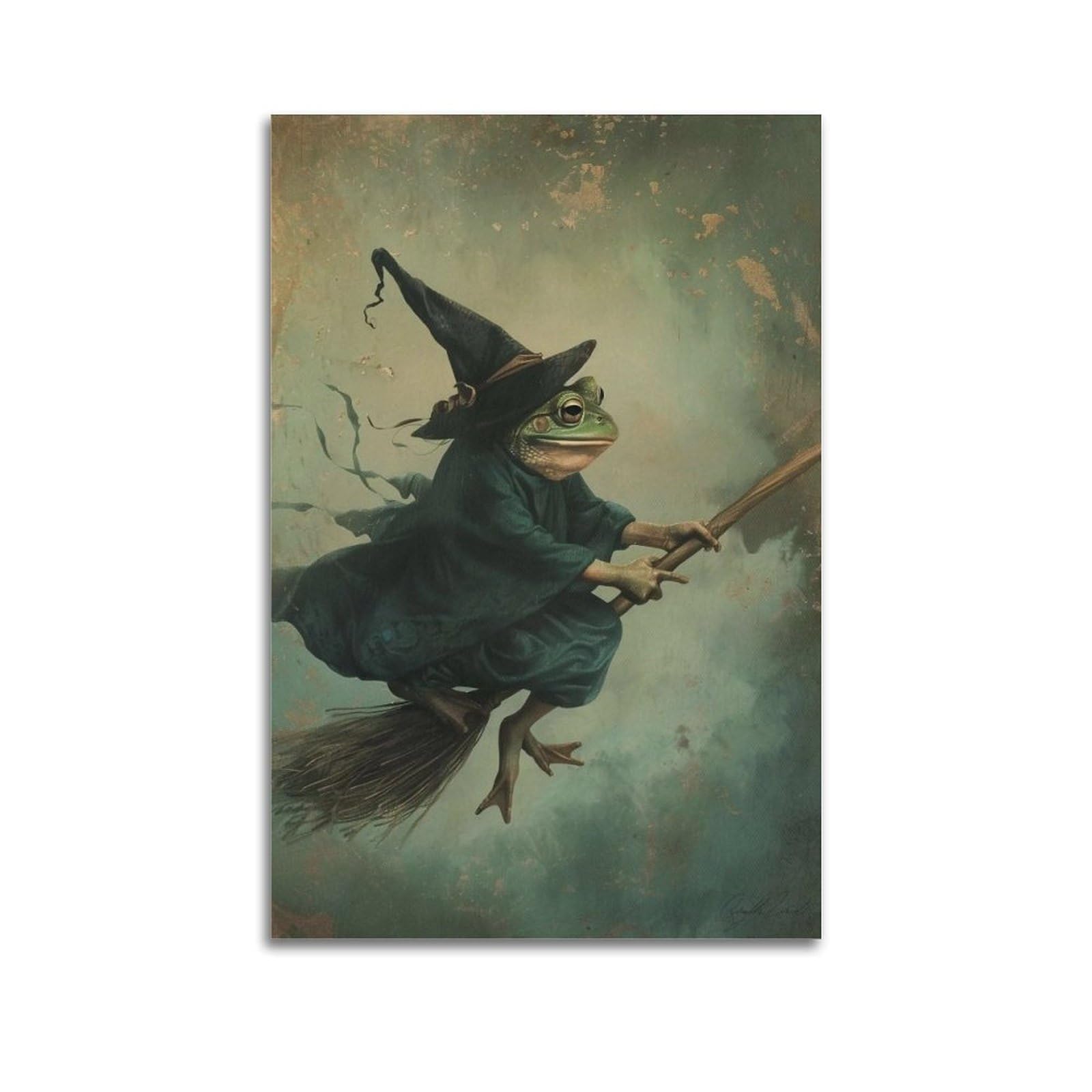 JUWRHRHHRH Frog Witch on Broomstick 01 Poster Canvas Aesthetic Wall Art Painting Decor for Living Room Bed Room 20x30inch Unframe-style