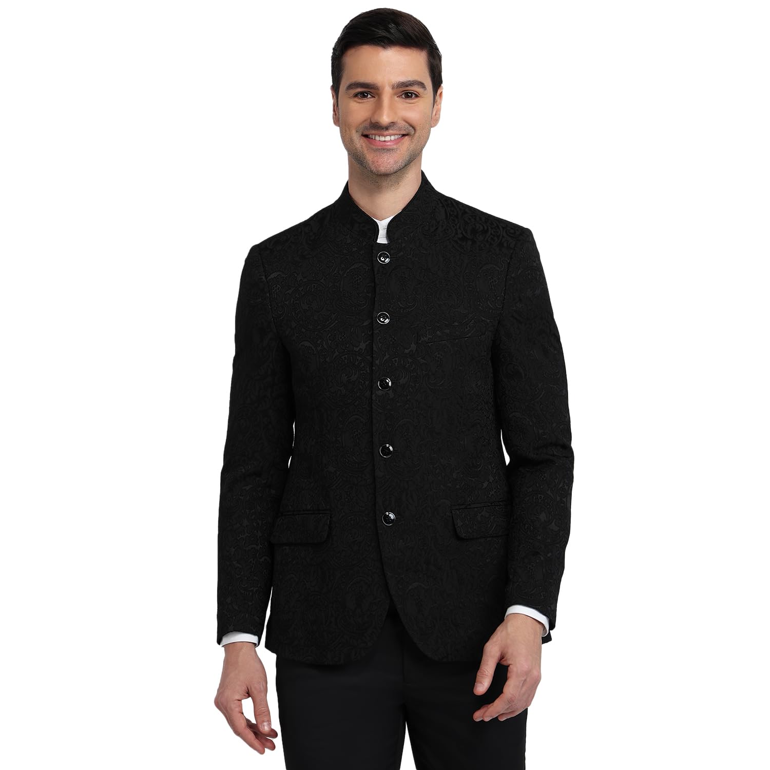 raymond Men Regular Fit Jacquard Pattern Polyester Elastane Blend Stand Collar Full Sleeve Formal Blazer-picture-22