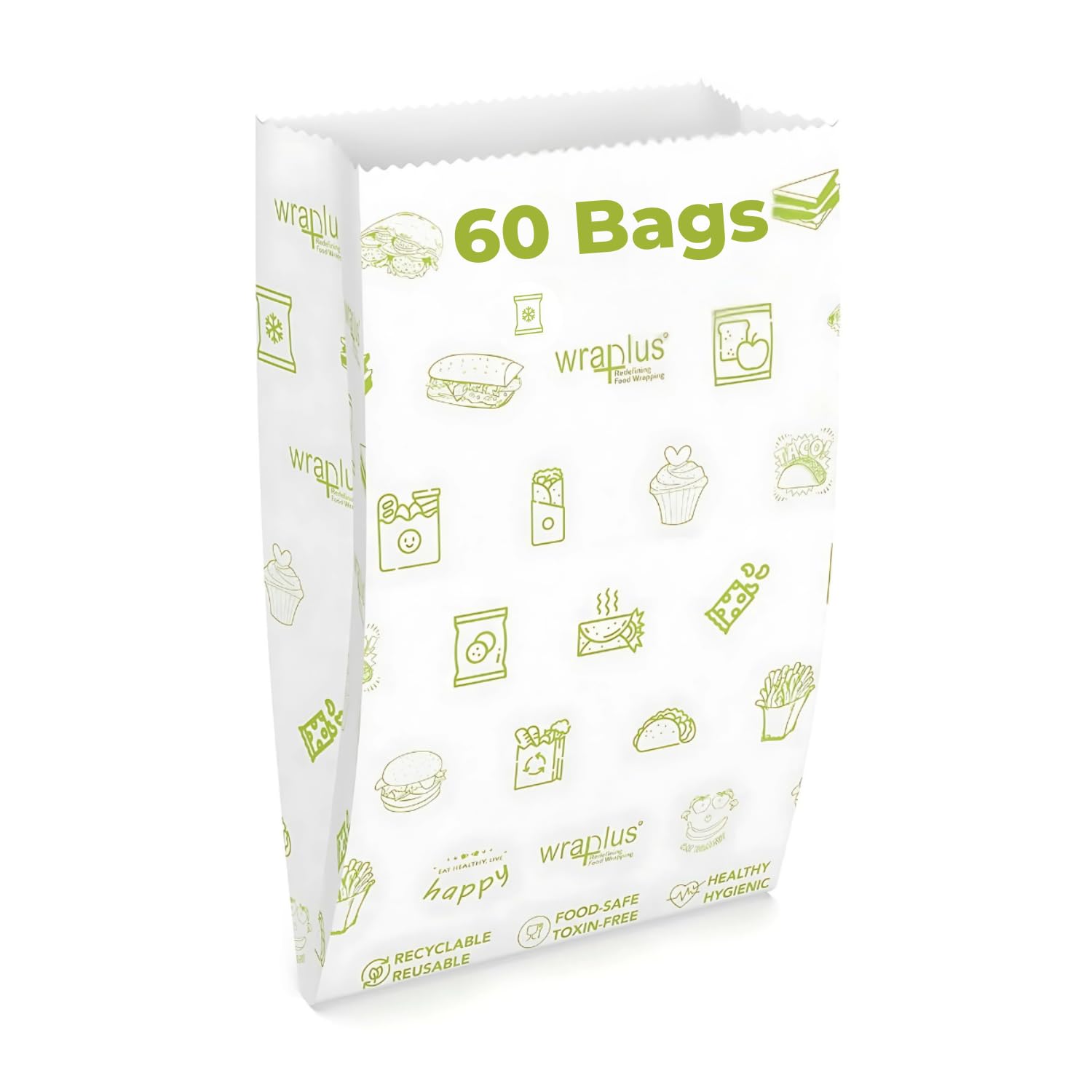 Wraplus Premium Multi-Purpose Snack Bags With Sealing Stickers I snack bags I paper bags for food I paper bags |Multi-Purpose Paper Snack | Take Away, Parcel and Packaging I 50+10 Bags I Pack of 1