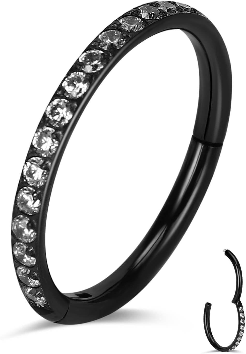 Titanium Cartilage Earrings 18G 7mm Crystal Nostril hoops 18 Gauge Silver Helix Conch Daith Rook Tragus Lobe Snug Nose Earrings Lip Rings Hoop Titanium Hinged Segment Rings Body Piercing Jewelry