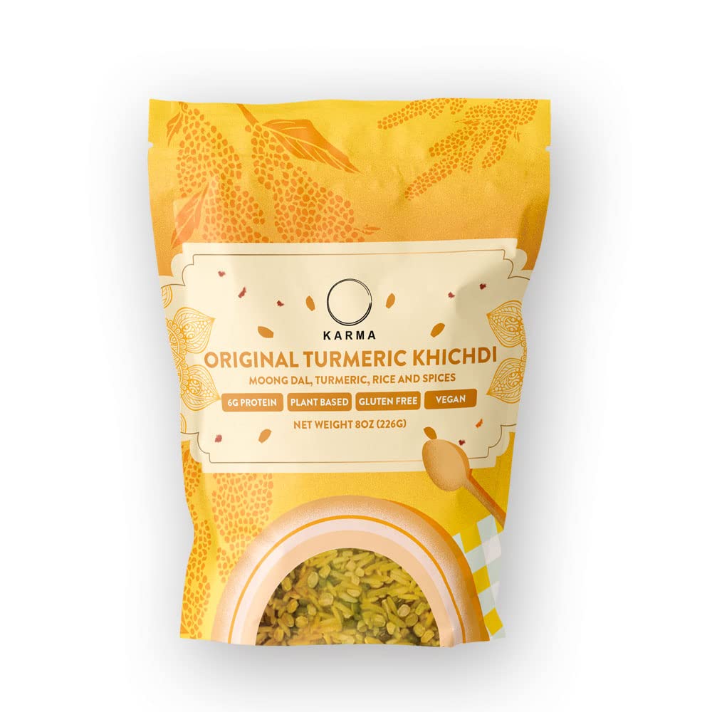 Karma Original Turmeric Moong Dal Khichdi - Organic Rice & Lentils Blend with Spices for Easy to Cook, Healthy Indian Comfort Food - 9g Protein - Plant Based - Gluten Free - Vegan - 8 oz, Serves 4