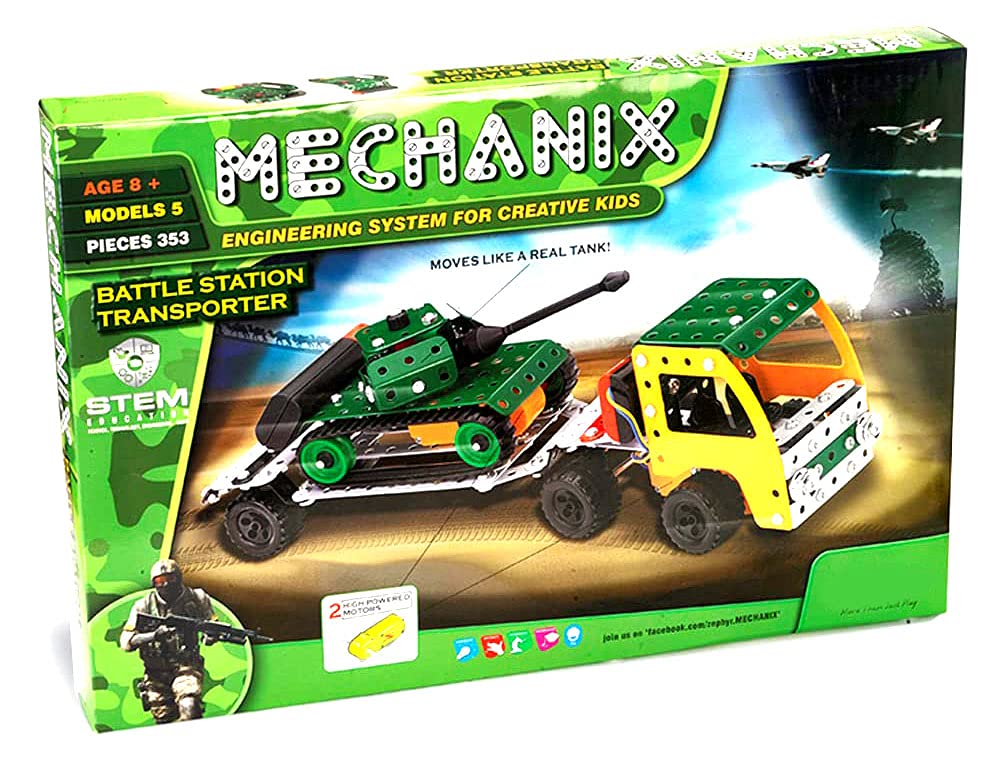 TOYMANIA Educational Battle Station Transporter Metal Game Set for Kids. | Make 5 Different Tanks and Transporter Models. | Big Size & Indoor Game. | INTERSTING Game. (Green Color)