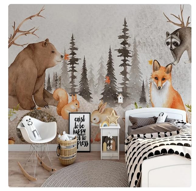 Affiche 3D papier peint mural abstrait forêt dessin animé animal ours chambre d'enfants chambre fond photo * 200 cm x 140 cm (78,7x55,1 pouces)