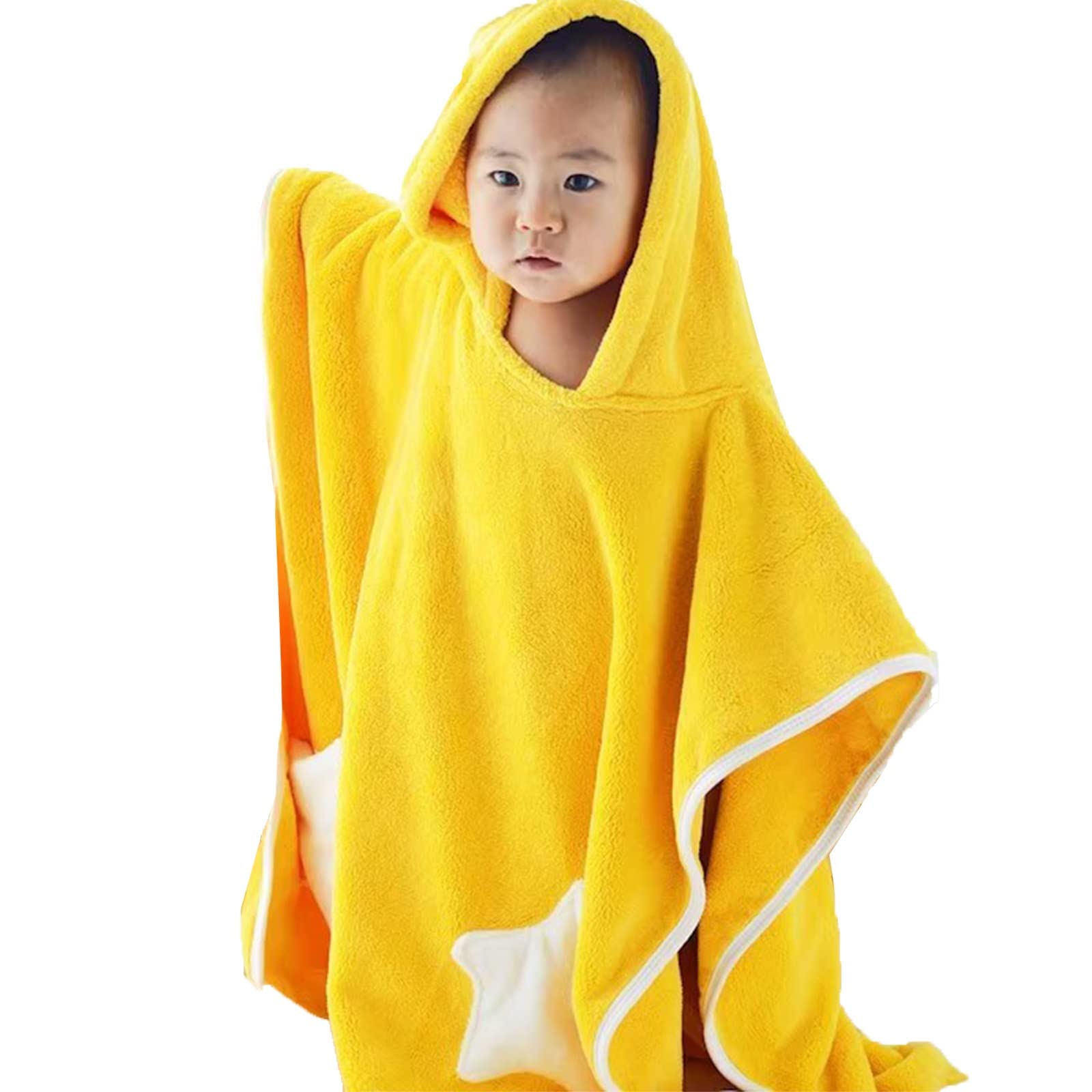 GHYUBYER Kinder Strand Pool Bad Mit Kapuze Poncho Handtuch, Fleece Surf Changing Towels Wrap, Baby Kleinkind Mädchen Jungen 2-8 Jahre (Color : Yellow, Size : 2-4 Years)