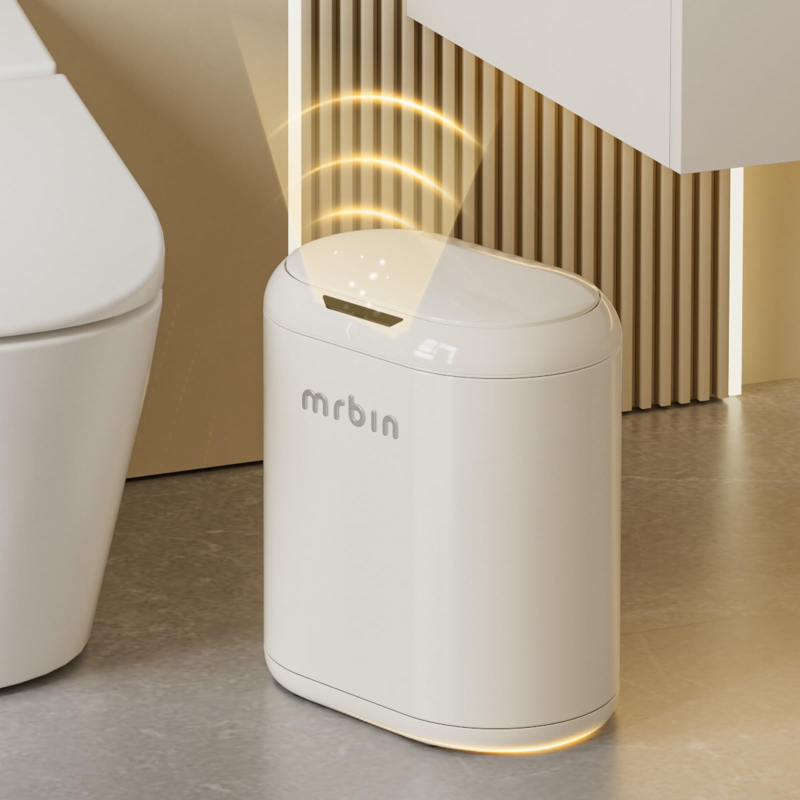 MRBIN Pattumiera da cucina alta con sensore di movimento in metallo, con coperchio e ruota, 8 galloni automatico touchless, cestino elettrico coperto per camera da letto, camper, ufficio, bagno