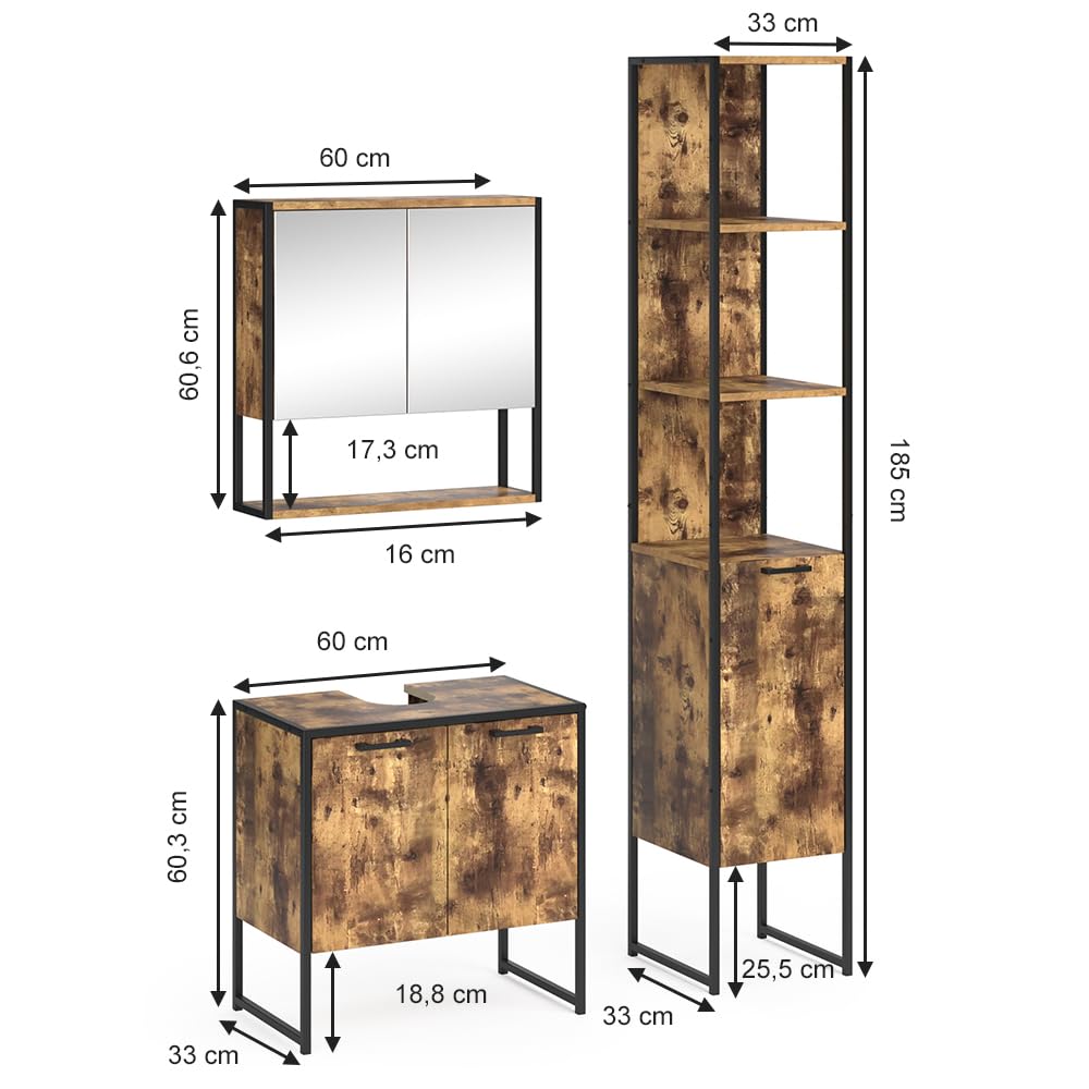 Meuble Salle De Bain Design Antique 185cm Armoire Haute Vintage - 5 Compartiments Design Bois Antique Pour Salle De Bain VICCO FYRK Meuble Salle De Bain Design Antique 185cm Armoire Haute Vintage - 5 Compartiments Design Bois Antique Pour Salle De Bain VICCO FYRK