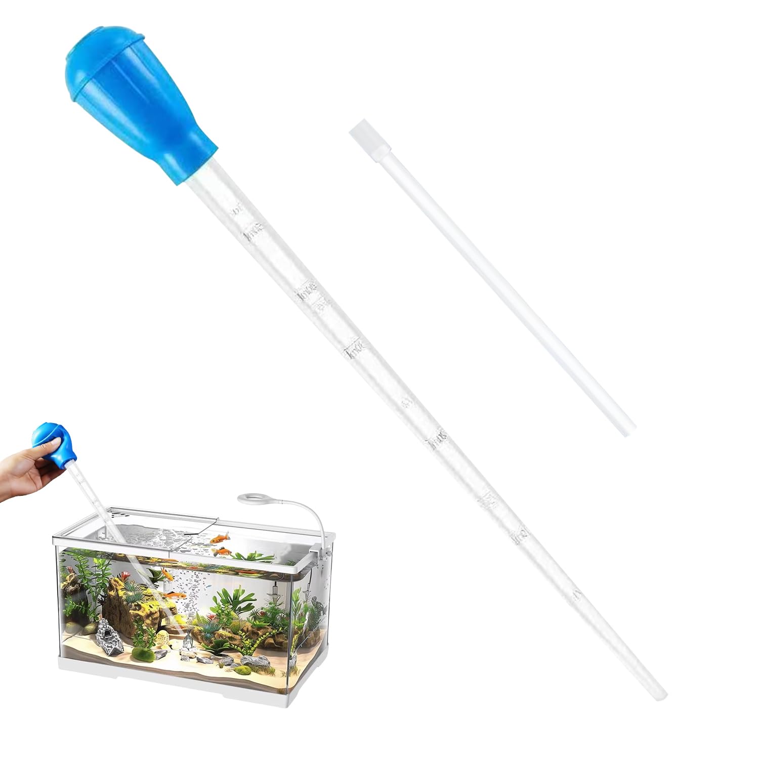 Hkmuisry Extra Long Turkey Baster for Aquarium, 45 cm Plastic Fish Tank Cleaner with 10 Inch Extender Pipe, Blue Water Changer and Target Feeder for Deep Tanks, Coral Care and Daily Maintenance