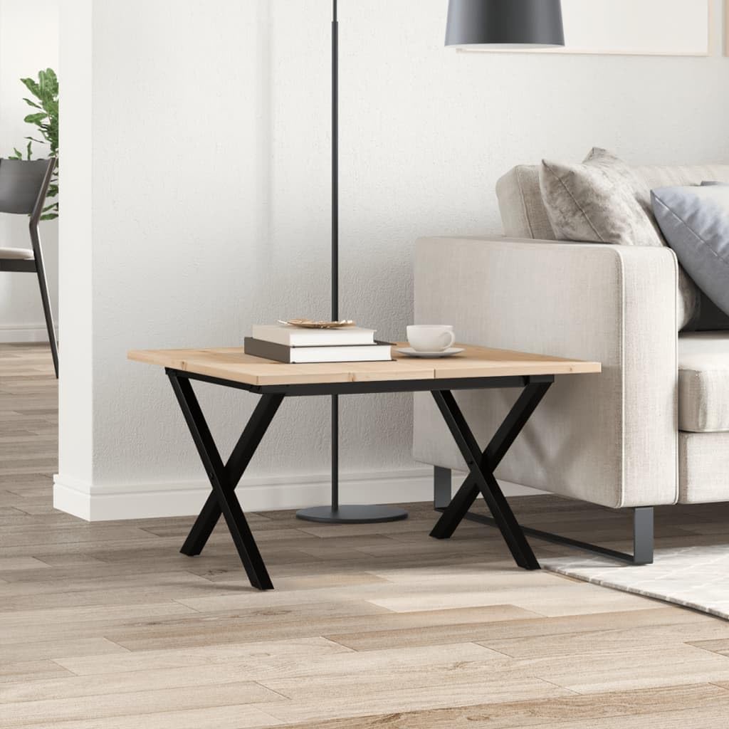 Mesa de centro con estructura en X de 60 x 60 x 40 cm de madera de pino maciza, mesa estable para salón con tablero robusto para bebidas y aperitivos