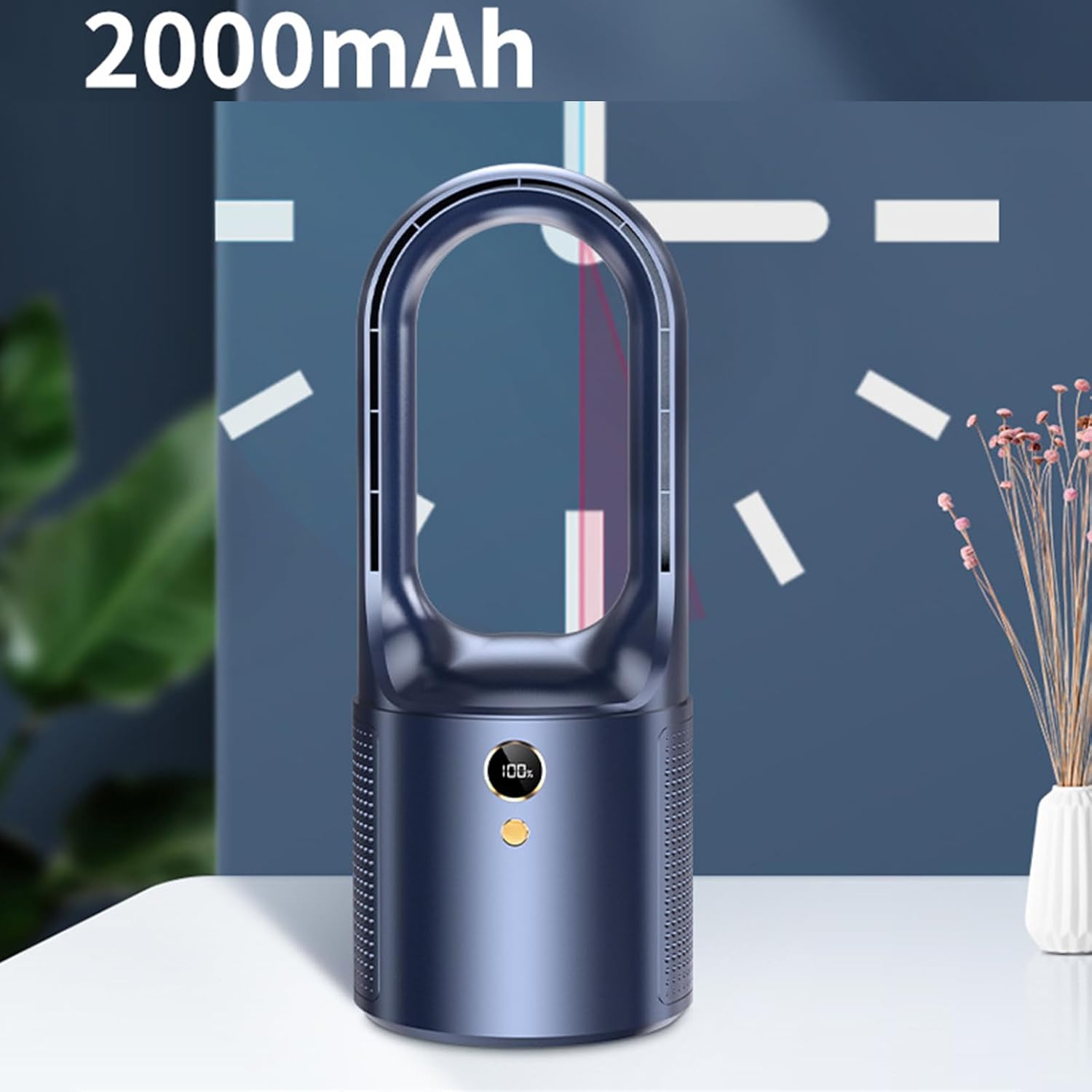 6-speed Adjustable Desk Leafless Fan Electric Fan Table Bladeless Fan Rechargeable 2000mAh Table Leafless Fan For Office Desk Leafless Fan, White