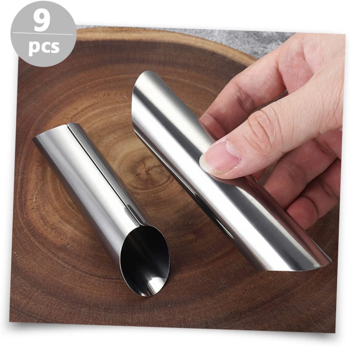 VALICLUD 9Pcs Stainless Steel Cannoli Shell Non Stick Cream Baking Tools for Home Baking and Easy to Clean Pastry Cream Horn Forms for Parties and Gatherings