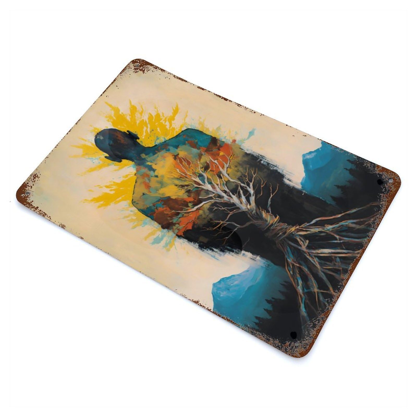 Grounded Like A Tree Zen Rusty Metal Tin Sign 11.8"x7.9", Classic Wall Plaque for Pub, Kitchen And Man Cave Decor